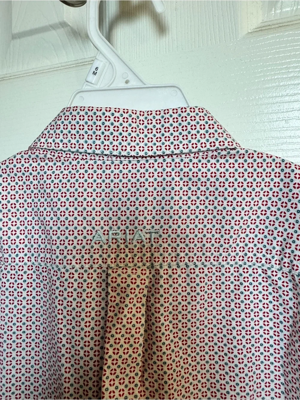 Ariat Boy’s Short Sleeve Button-Up Shirt in Light Red Microprint